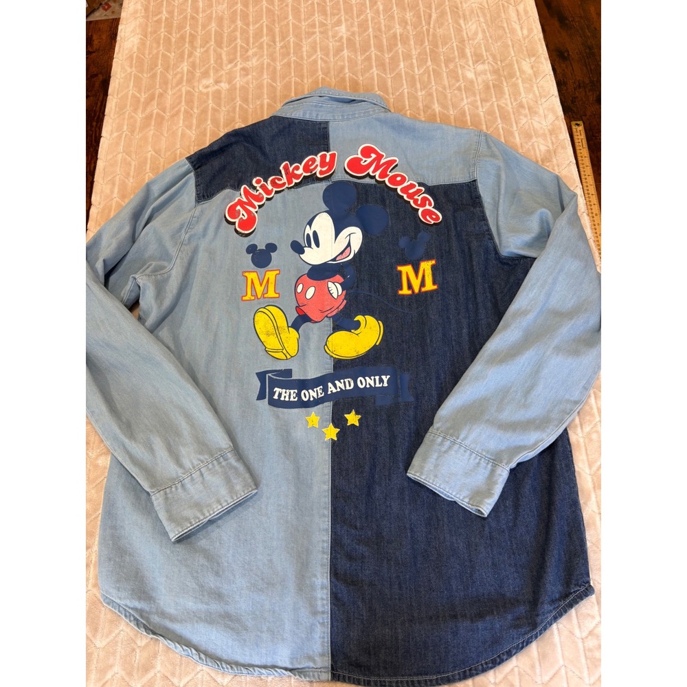 Disney Our Universe Mickey Mouse Two Tone Denim Button Up Shirt XL Colorblock